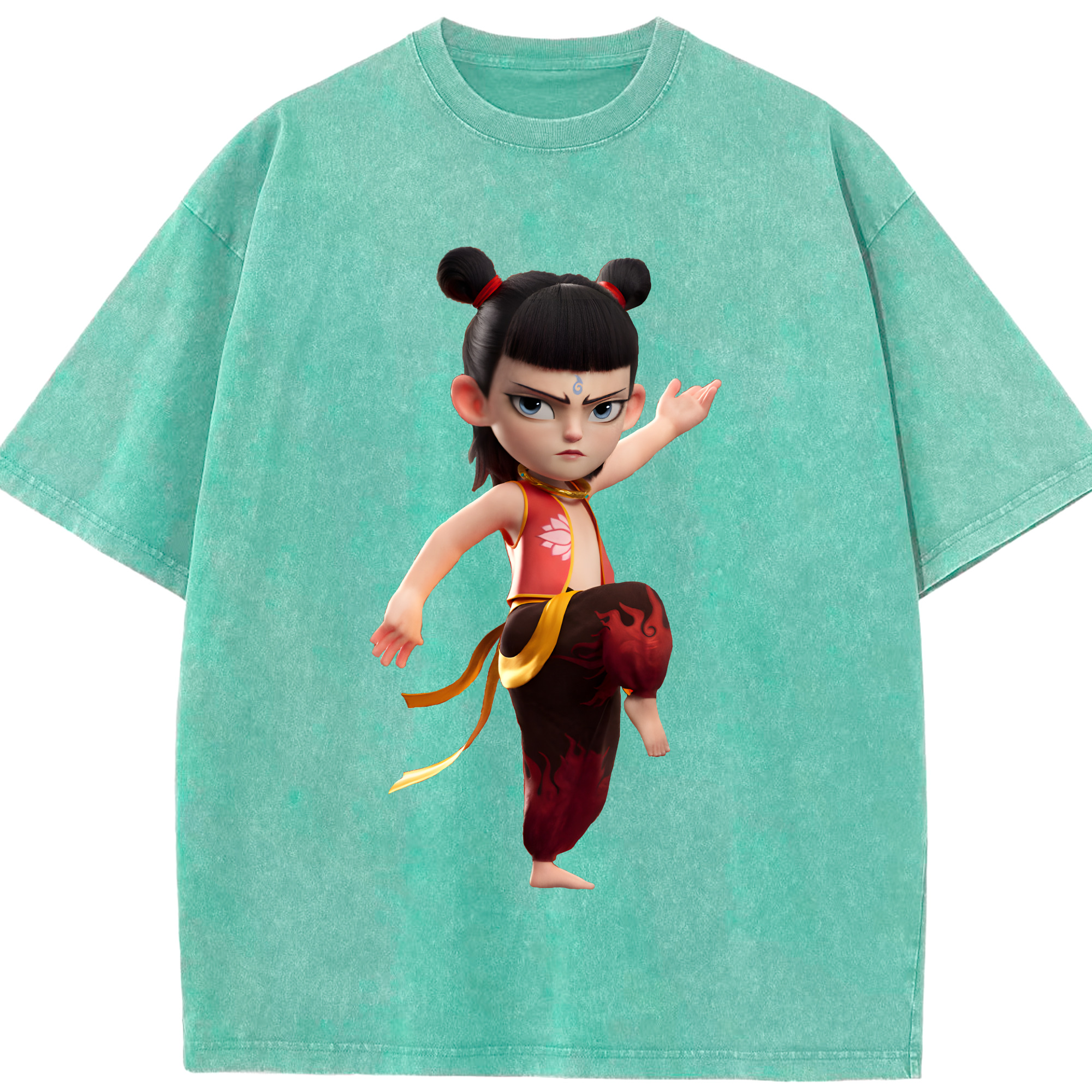 （画像用） Ne Zha 2 ナタ 魔童の大暴れ 綿100% ヴィンテージ風 半袖Tシャツ（フロントプリント）